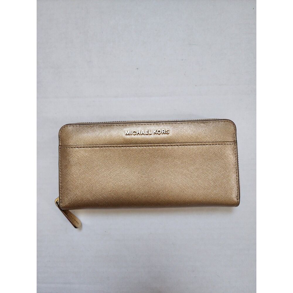Michael Kors Metallic Gold Jet Set Saffiano Leather Continental Wallet
